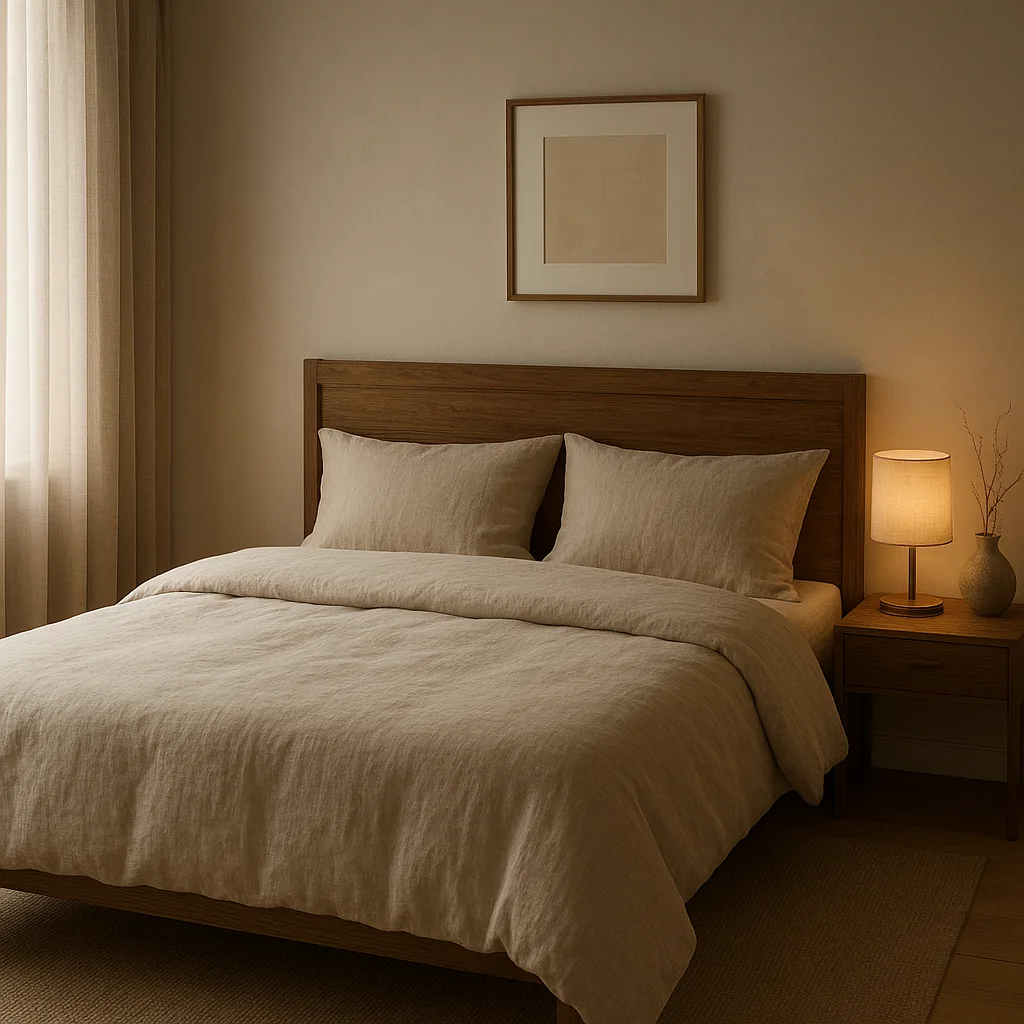 Chambre japandi cocooning avec matières naturelles et palette douce