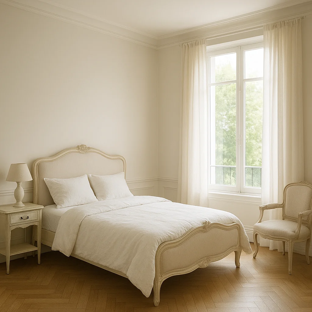 Chambre lumineuse peinte dans une couleur claire pour agrandir visuellement l’espace