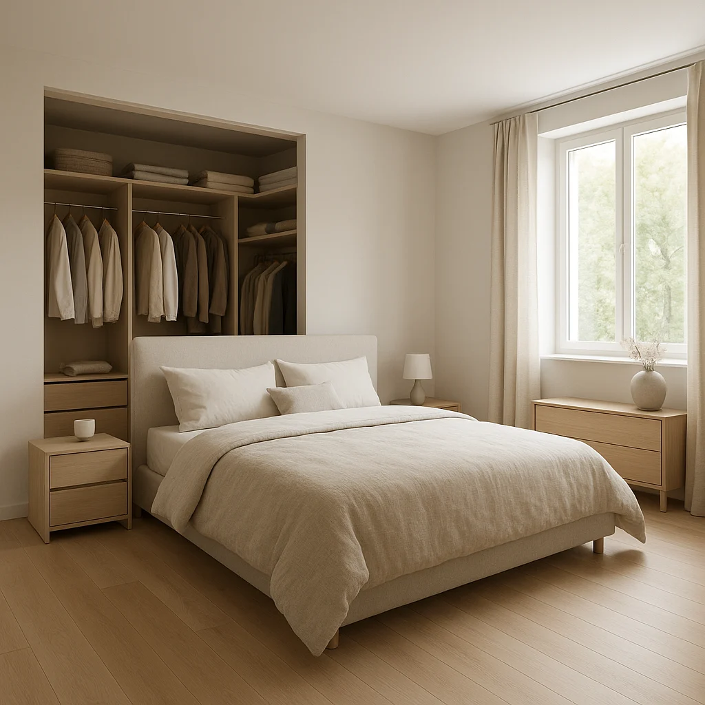 Chambre parentale avec dressing ouvert et circulation fluide