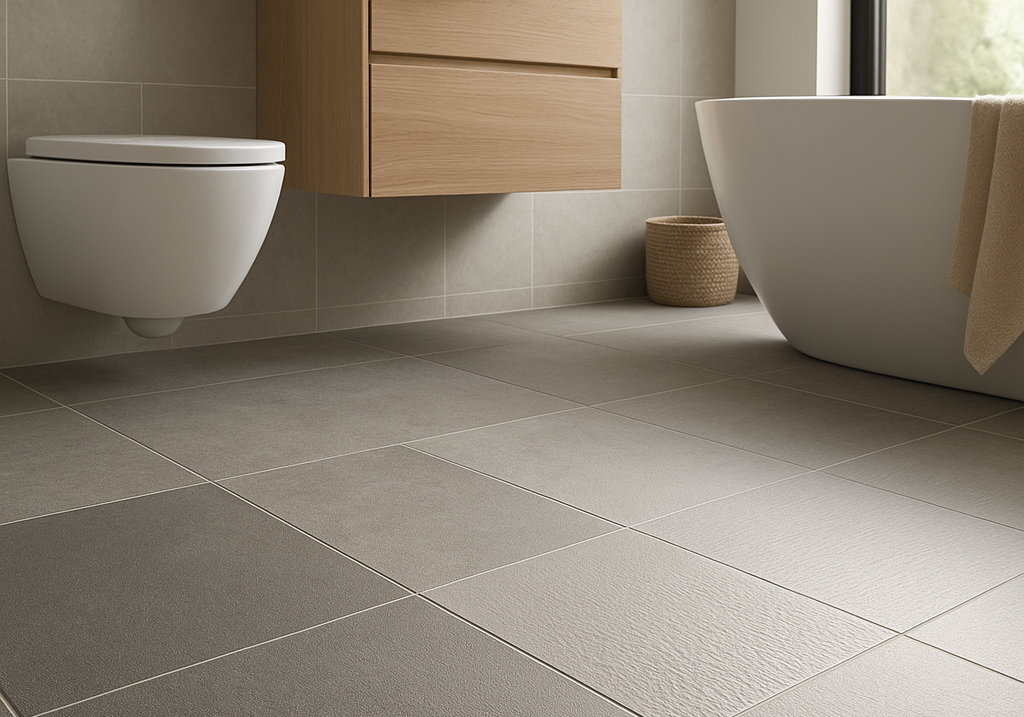 Exemples de carrelages antidérapants avec finitions adaptées à une salle de bain