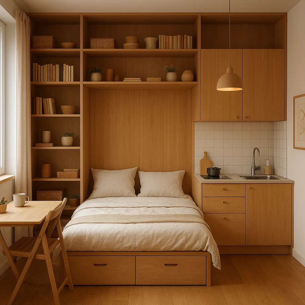 Idées gain de place dans un studio de 20 m² avec rangements verticaux