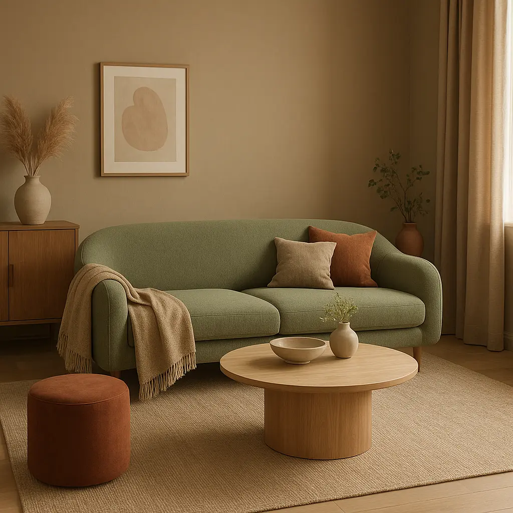 Palette de couleurs tendance déco 2026 dans un intérieur chaleureux