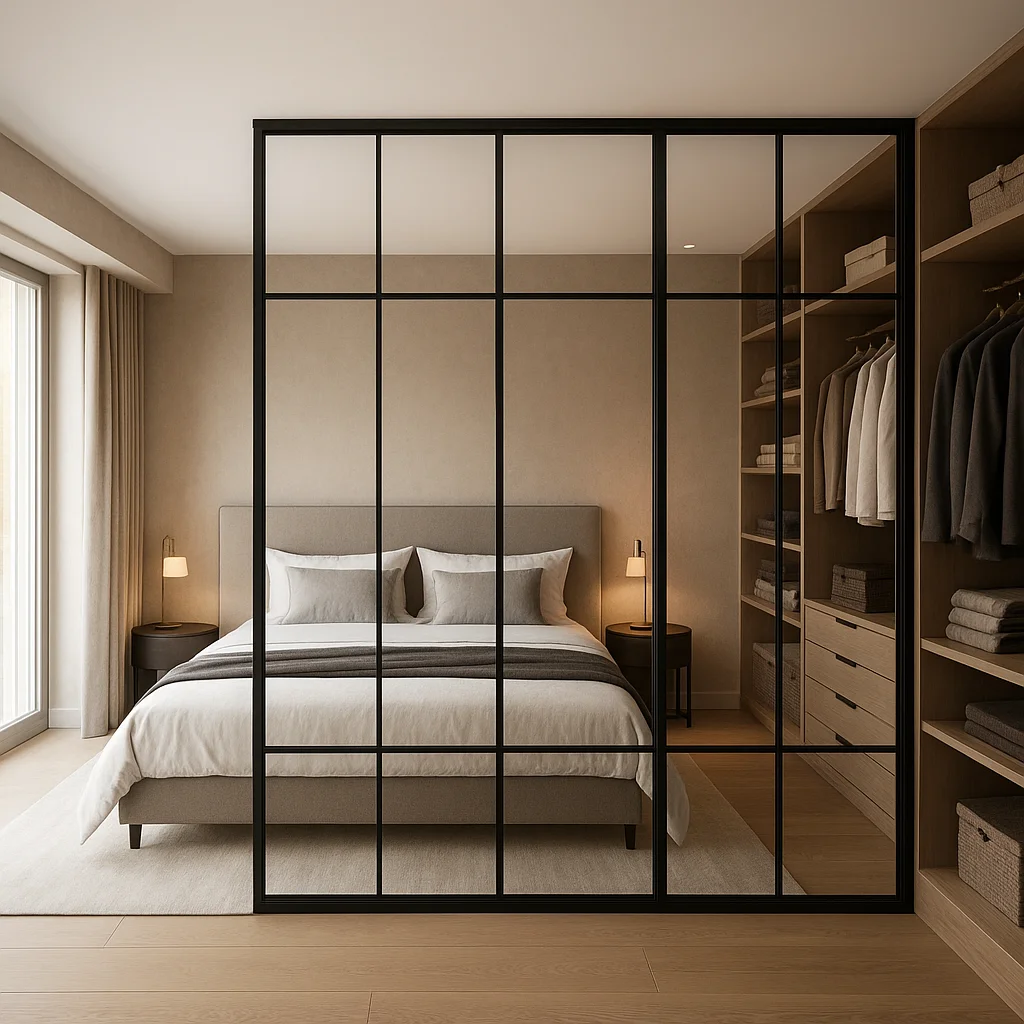 Séparation légère entre chambre et dressing dans une suite parentale