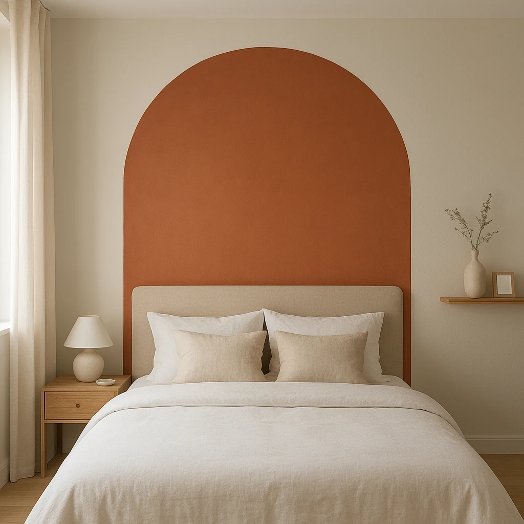 Tête de lit peinte en arche dans une chambre déco