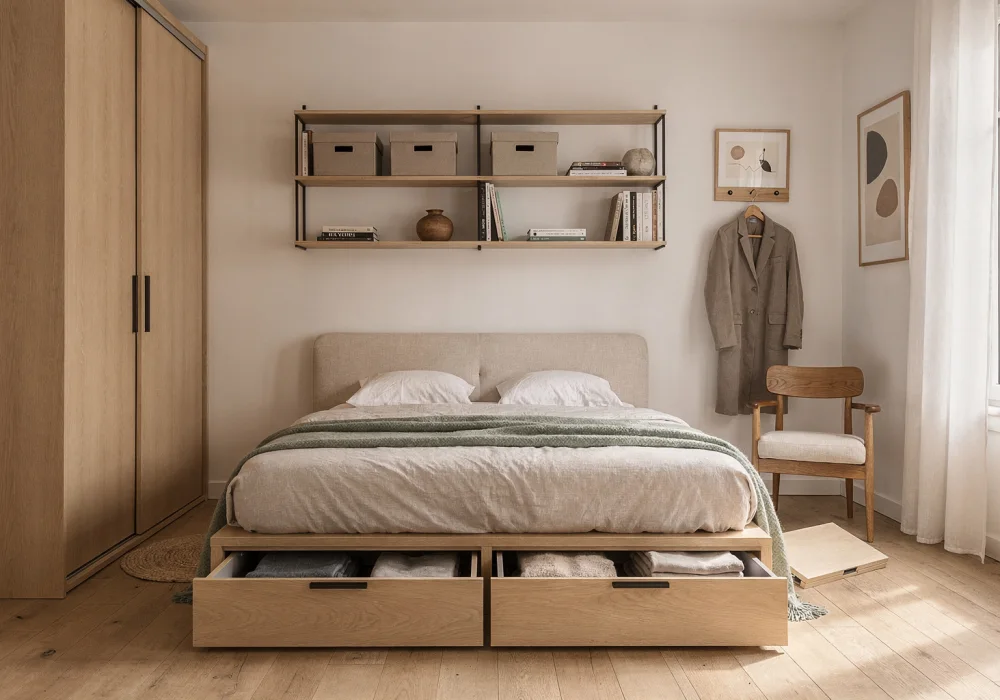 chambre contemporaine lit tiroirs sous